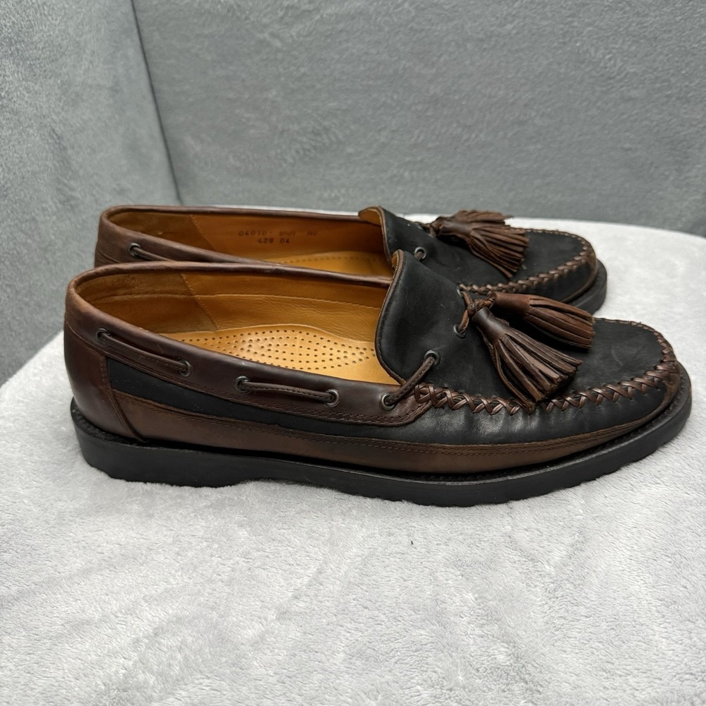 Cole Haan Country Mens 9.5 M Tassel Loafers Black Brown Leather Moc Toe Vintage